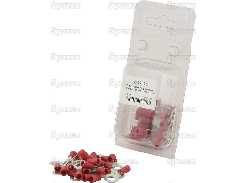 Pre Insulated Ring Terminal, Standard Grip, 6.4mm, Red (0.5 - 1.5mm) (Agripak 25 pcs.)