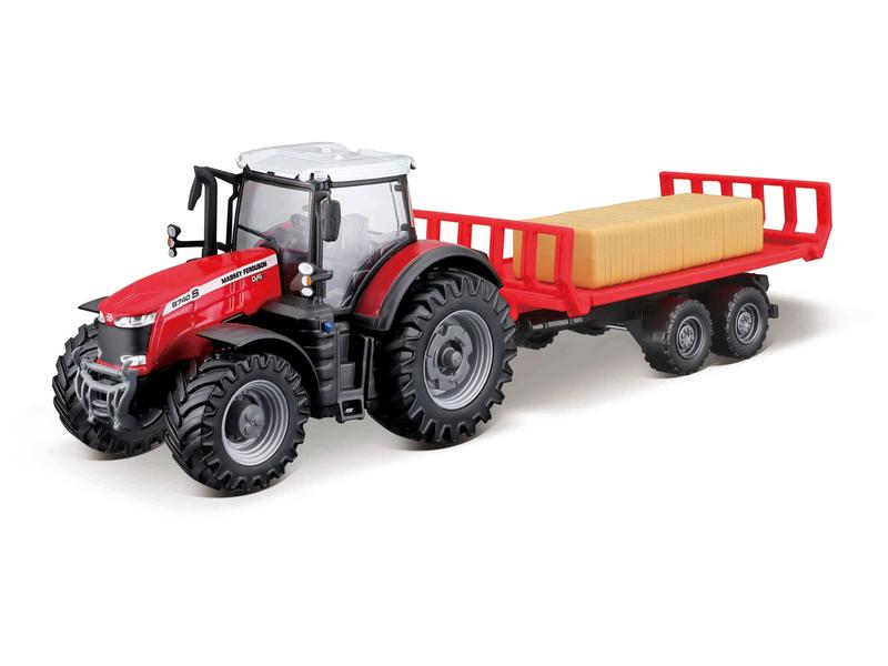 10cm Scale Bburago Massey Ferguson 8740S With Bale Trailer Image 1