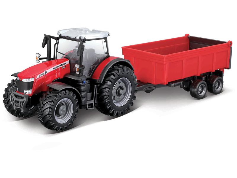 10cm Scale Bburago Massey Ferguson 8740S With Tipping Trailer Image 1