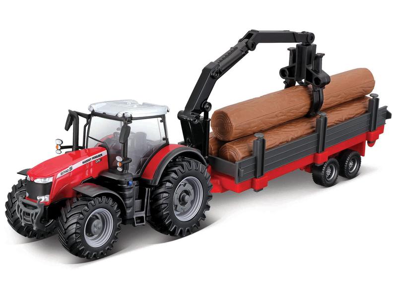10cm Scale Bburago Massey Ferguson 8740S With Tree Forwarder Image 1