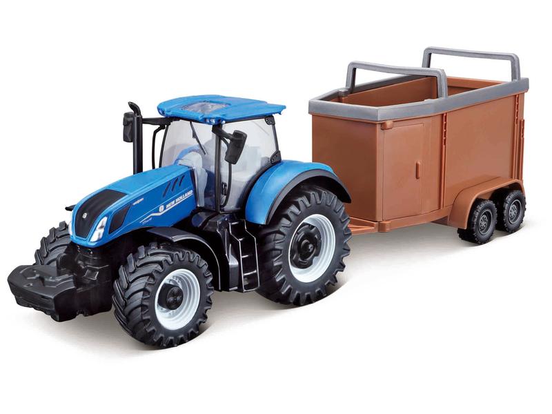 10cm Scale Bburago New Holland T7.315 With Livestock Trailer Image 1