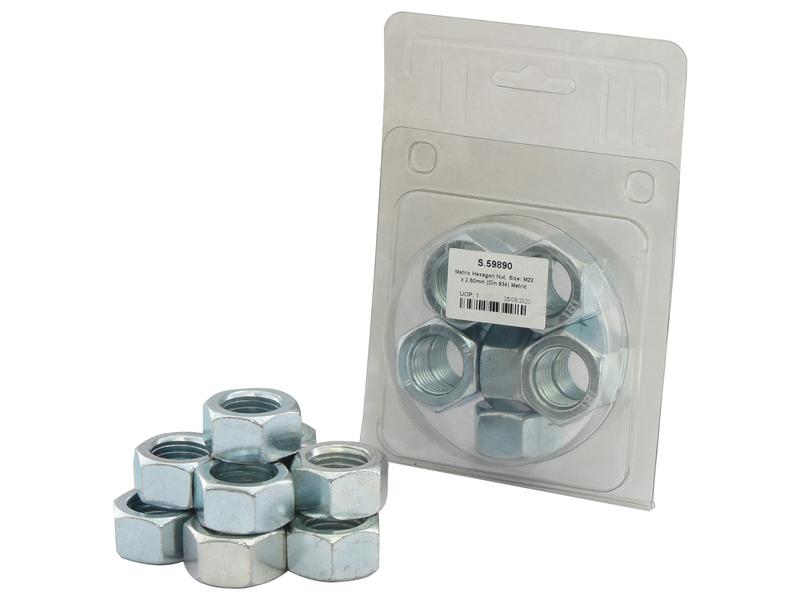 Metric Nut, M22x2.50mm (DIN 934) Grade 8. Image 1
