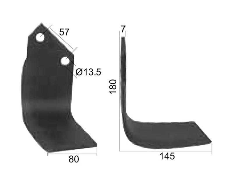 Rotavator Blade Square Type Blades RH 80x7mm Height 180mm. Hole