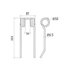 Pick-Up Tine Length:223mm, Width:81mm, Ø6.5mm - Replacement for Idass, BMV 2