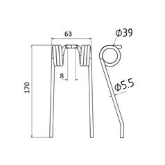 Pick-Up Tine Length:170mm, Width:62mm, Ø5.5mm - Replacement for Deutz-Fahr 2