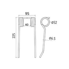 Pick-Up Tine Length:225mm, Width:95mm, Ø6.5mm - Replacement for Idass 2