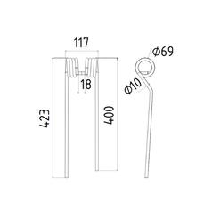 Tedder haytine - RH -  Length: 420mm, Width: 114mm, Ø10mm - Replacement for Kverneland, Taarup 2