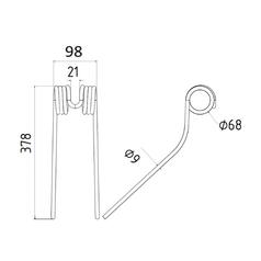 Tedder haytine Length: 378mm, Width: 98mm, Ø9.5mm - Replacement for Deutz-Fahr 2