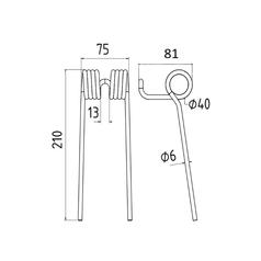 Pick-Up Tine Length:210mm, Width:75mm, Ø9mm - Replacement for Taarup 2