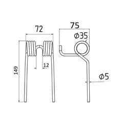 Pick-Up Tine Length:149mm, Width:72mm, Ø5mm - Replacement for Taarup 2
