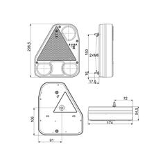 LED Rear Combination Light, Function: 4, Brake / Tail / Indicator / Fog, LH, 12-24V 3