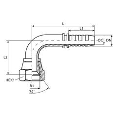 Dicsa JIC 37° Hose Insert 1/2\'\' x 1 1/16\'\' Female Thread 90° Swept Swivel 3