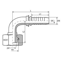 Dicsa  24° Hose Insert 5/8\'\' x M30 x 1.5 Female Thread 90° Swept Swivel 3