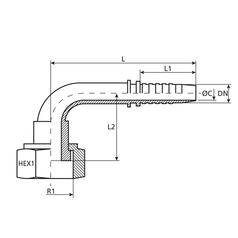 Dicsa ORFS Hose Insert 1\'\' x 1 7/16\'\' Female Thread 90° Swept Swivel 3