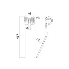 Tedder haytine Length: 417mm, Width: 105mm, Ø10mm - Replacement for Krone 2