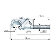 Top Link Forged Hook - Cat. 2 (Ø25mm), Thread size: M36 x 3.00 - RH 3