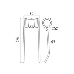 Pick-Up Tine Length:220mm, Width:84mm, Ø7mm - Replacement for BMV 2