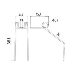 Seeder Tine - Ø8mm, Length: 381mm 2