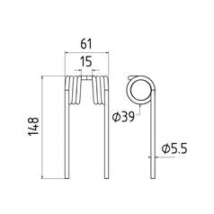 Pick-Up Tine Length:148mm, Width:61mm, Ø5.5mm - Replacement for Krone 2