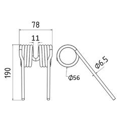 Pick-Up Tine Length:190mm, Width:78mm, Ø6.5mm - Replacement for Krone 2