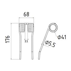 Pick-Up Tine Length:176mm, Width:68mm, Ø5.5mm - Replacement for Krone 2