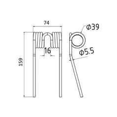 Pick-Up Tine Length:159mm, Width:74mm, Ø5.5mm - Replacement for Krone 2