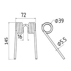 Pick-Up Tine Length:145mm, Width:72mm, Ø5.5mm - Replacement for Krone 3