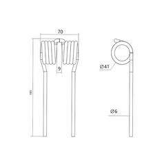 Pick-Up Tine Length:185mm, Width:70mm, Ø6mm - Replacement for Mchale 2