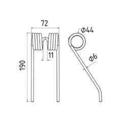 Pick-Up Tine Length:190mm, Width:72mm, Ø6mm - Replacement for Ford New Holland 2