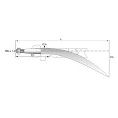 Loader Tine - Curved 680mm, Thread size: M24 x 1.50 (H - fluted) 4