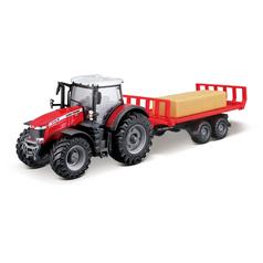 10cm Scale Bburago Massey Ferguson 8740S With Bale Trailer 1