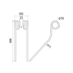 Tedder haytine Length: 385mm, Width: 105mm, Ø9.4mm - Replacement for Stoll 2