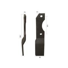 Rotavator Blade Twisted LH 60x10mm Height:  Hole centres: 130mm. Hole Ø: 15mm. Replacement for Alpego 3