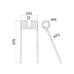 Tedder haytine Length: 375mm, Width: 130mm, Ø9.5mm - Replacement for Claas, Bautz 2