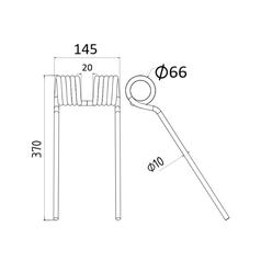 Tedder haytine - RH & LH -  Length: 375mm, Width: 145mm, Ø10.5mm - Replacement for Claas, Bautz 2