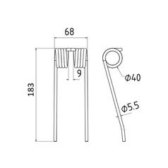 Pick-Up Tine Length:183mm, Width:68mm, Ø5.5mm - Replacement for Pottinger 2