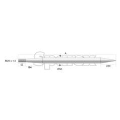 Loader Tine - Straight 980mm, Thread size: M28 x 1.50 (Round) 4