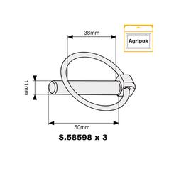 Agripak 3 pc. Round Linch Pin 11x 50mm Heavy Duty 3