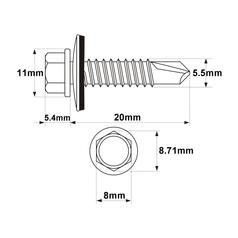 HexH (TEK) Screw, 5.5x20mm (DIN 7504K) 2