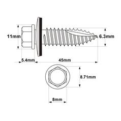 HexH (TEK) Screw, 6.3x45mm (DIN 7504K) 2