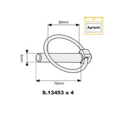 Agripak 4 pcs. Round Linch Pin 8mm x 70mm 3