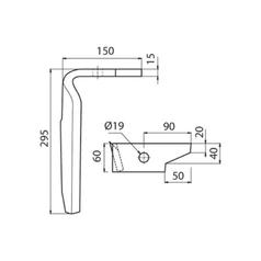 Power Harrow Blade 60x15x295mm RH. Hole centres:  Hole Ø 19mm. Replacement for Amazone. 3