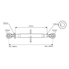 Top Link (Cat.2/2 (Ø25/25mm)) Ball and Ball,  1-1/8, Min. Length: 660mm. 2
