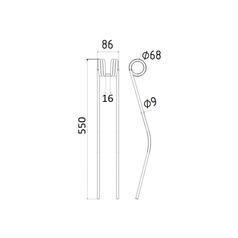 Swather/Tedder Tine Length: 550mm, Width: 86mm, Ø9mm - Replacement for Claas, Bautz 2