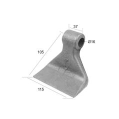Hammer Flail, Top width: 37mm, Bottom width: 115mm, Hole Ø: 16mm, Radius 105mm - Replacement for Kuhn 2