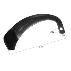 Rotavator Tine Curved RH. Width: 25mm, Height: 220mm, Hole Ø: 12mm. Replacement for Yanmar 2