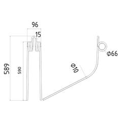 Swather/Tedder Tine Length: 589mm, Width: 96mm, Ø10mm - Replacement for Kverneland, Taarup 2