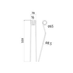 Swather/Tedder Tine Length: 559mm, Width: 78mm, Ø8.5mm - Replacement for Pottinger 2