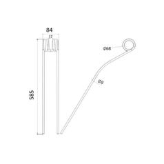 Swather/Tedder Tine Length: 585mm, Width: 84mm, Ø9mm - Replacement for Pottinger 2