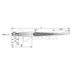 Loader Tine - Straight - Spoon End 1400mm, Thread size: M28 x 1.50 (Square) 4